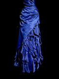 Vintage Ball Gown Strapless Royal Blue Satin Beaded Long Prom Dress Party Dress Graduation Dresses HZ1121