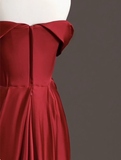 Elegant Sheath Off The Shoulder Red Satin Prom Dresses Formal Summer Wedding Guest Dresses Wedding Guest Outfits HZ1121