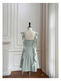 Sexy A line Square Mint Green Satin Short Homecoming Dress Summer Hoco Dresses Cocktail Dress Birthday Outfits HZ1121