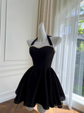 Sexy A line Halter Black Velvet Short Homecoming Dresses Summer Hoco Dresses Cocktail Dress Birthday Outfits HZ1121