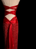 Elegant Glamour Mermaid Strapless Sequin Red Long Prom Dresses Party Dress Evening Dress HZ1121