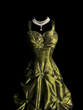 Retro Ball Gown Sweetheart Straps Green With Silver Beads Long Prom Dresses Evening Gowns Evening Dress HZ1121