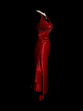 Vintage Mermaid Halter Sleeveless Red Satin Long Prom Dresses Ruffles Evening Gowns Evening Dress HZ1121