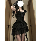 Sweet A line Square Neck Little Black Chiffon Short 16th Birthday Dress Lolita Dress Birthday Outfits HZ1121