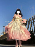 Vintage Ball Gown Off The Shoulder Short Sleeves 16th Ombre Pink Birthday Dresses Lolita Dress Birthday Outfits HZ1121