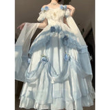 Vintage Ball Gown Off The Shoulder Short Sleeves 16th Blue Birthday Dress Lolita Summer Dress 18th Birthday Outfits HZ1121