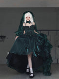 Princess Ball Gown Off The Shoulder Short Sleeves Dark Green High Low Floral 16th Chiffon Birthday Dress Lolita Dress 18th Birthday Outfits HZ1121