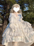Vintage Ball Gown Square Neck White High Low Short Summer 18th Birthday Dress Lolita Dress Birthday Outfits HZ1121