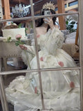Retro Ball Gown Off The Shoulder Short Sleeves White Rose Floral 16th Chiffon Birthday Dress Lolita Dress 18th Birthday Outfits HZ1121