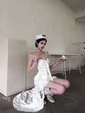 Simple High Low Spaghetti Straps White Chiffon Summer Dress Holiday Party Dress Birthday Outfits For Teens HZ1121