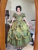 Retro Ball Gown Off The Shoulder Short Sleeves Green Rose Floral 16th Chiffon Birthday Dress Lolita Dress 18th Birthday Outfits HZ1121