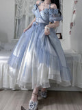 Vintage Ball Gown Off The Shoulder Short Sleeves 16th Blue Birthday Dresses Lolita Dress Birthday Outfits HZ1121