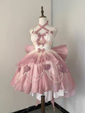 Vintage Ball Gown Spaghetti Straps Short Chiffon Summer 18th Birthday Dress High Low Ombre Pink Pearls Lolita Dress Birthday Outfits HZ1121