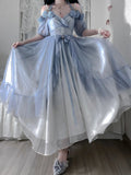 Vintage Ball Gown Off The Shoulder Short Sleeves 16th Blue Birthday Dresses Lolita Dress Birthday Outfits HZ1121