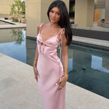 Sexy Sheath Straps Pink Satin Long Birthday Dress Birthday Outfits Graduation Dresses HZ1121