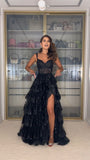 Classy Ball Gown Spaghetti Straps Black Lace Long Prom Dresses Summer Wedding Guest Dresses Wedding Guest Outfits HZ1121