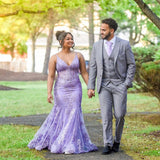 Pretty Mermaid Spaghetti Straps Plus Size Lilac Sequin Long 20th Birthday Dress Prom Dress Birthday Outfits For Women HZ1121
