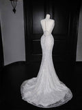 Vintage Mermaid Silver Gray Sequins Long Prom Dress Party Dress Graduation Dresses Birthday Outfits HZ1121