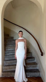 Dreamy Wedding Dress Mermaid Strapless White Satin Summer Beach Long Wedding Dresses Bridal Gowns With Scarf HZ1121