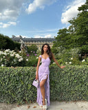 Sexy Sheath Chiffon Lilac Long Prom Dresses Formal Summer Wedding Guest Dresses Wedding Guest Outfit HZ1121