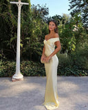 Sexy Sheath Off The Shoulder Yellow Long Prom Dresses Formal Summer Wedding Guest Dresses Wedding Guest Outfit HZ1121