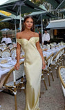 Simple Sheath Off The Shoulder Yellow Long Prom Dresses Formal Summer Wedding Guest Dresses Wedding Guest Outfit HZ1121