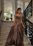 Elegant A line Spaghetti Straps Satin Long Prom Dresses Formal Summer Wedding Guest Dresses Wedding Guest Outfit HZ1121