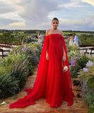 Classy A line Off The Shoulder Red Chiffon Long Prom Dresses Formal Summer Wedding Guest Dresses Wedding Guest Outfit HZ1121