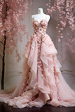 Pretty Ball Gown Sweetheart Tulle Pink Flowers Long Quinceanera Dress Formal Flowers Vestido De 15 Anos Sweet 16 Dress HZ1121