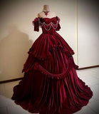 Pretty Ball Gown Off The Shoulder Burgundy Long Quinceanera Dress Formal Gowns Vestido De 15 Anos Sweet 16 Dress HZ1121
