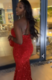 Modest Mermaid Straps Wine Red Sequin Formal Gown 23rd Birthday Dress Prom Dresses 20th Birthday Outfits HZ1121
