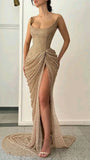 Sexy Mermaid Strapless Champagne Sequin Formal Gown 23rd Birthday Dress Prom Dresses 20th Birthday Outfits HZ1121
