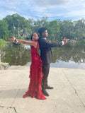 Classy Sheath Red Chiffon Ruffles Long Prom Dresses Formal Gown Summer Wedding Guest Dresses Wedding Guest Outfit HZ1121