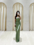 Classy Mermaid Sweetheart Green Satin Long Prom Dresses Formal Gown Summer Wedding Guest Dress Wedding Outfits For Guest HZ1121