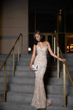 Vintage Mermaid Sweetheart Champagne Sequin Sleeveless Long Prom Dresses Party Dress Black Girl Birthday Outfits Graduation Dresses HZ1121