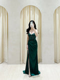 Sexy Mermaid Sweetheart Dark Green Slit Sleeveless Prom Dresses Party Dress Summer Birthday Outfits Birthday Dresses HZ1121