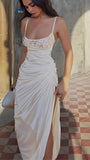 Classy Mermaid Spaghetti Straps Satin High Slit Long Prom Dresses Party Dress Birthday Outfits Graduation Dresses HZ1121