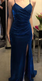 Classy Mermaid Spaghetti Straps Royal Blue Slit Long Prom Dresses Formal Gown Summer Wedding Guest Dress Wedding Outfits For Guest HZ1121
