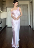 Modest Sheath One Shoulder Satin Pink Long Prom Gown Summer Wedding Guest Dress Bridal Guest Dresses Wedding Outfits For Guest HZ1121