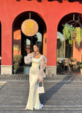 Modest Mermaid Square Neck White Prom Gown Summer Wedding Guest Dress Bridal Guest Dresses Wedding Outfits For Guest HZ1121