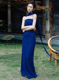 Classy Sheath Strapless Royal Blue Satin Long Prom Dresses Formal Gown Summer Wedding Guest Dresses Wedding Guest Outfit HZ1121