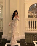 Classy Mermaid Off The Shoulder White Lace Formal Long Prom Gown Summer Wedding Guest Dress Bridal Guest Dresses Wedding Outfits For Guest HZ1121