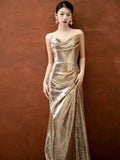Classy Mermaid Sweetheart Sequin Gold Long Prom Dresses Formal Gown Summer Wedding Guest Dress Wedding Outfits For Guest HZ1121