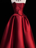 Modest Ball Gown Strapless Burgundy Satin Formal Gown 20th Birthday Dress Prom Dresses 18th Birthday Outfits HZ1121