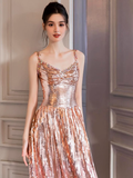 Modest A line Straps Pink Sequin Formal Gown 20th Birthday Dress Prom Dresses 18th Birthday Outfits HZ1121