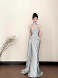 Modest Mermaid Sweetheart Satin Light Blue Formal Gown 20th Birthday Dress Prom Dresses 18th Birthday Outfits HZ1121
