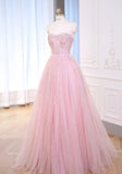 Pretty Ball Gown Sweetheart Tulle Pink Long Quinceanera Dress Formal Gowns Vestido De 15 Anos Sweet 16 Dress HZ1121