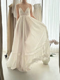 Vintage Wedding Dress A line Spaghetti Straps Lace White Summer Beach Long Wedding Dresses Bridal Gowns HZ1121