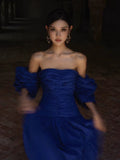 Classy A line Strapless Royal Blue Long Prom Gown Summer Wedding Guest Dress Bridal Guest Dresses Wedding Outfits For Guest HZ1121