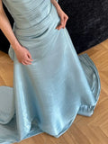 Sexy Mermaid Strapless Light Sky Blue Satin Prom Dresses Party Dress Summer 20th Birthday Outfits Birthday Dresses HZ1121